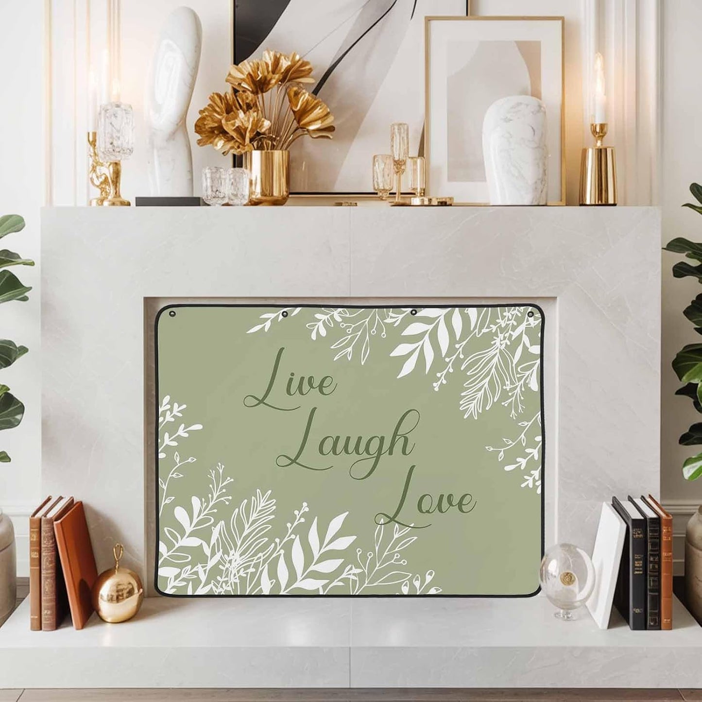 Magnetic Fireplace Cover Brown Rustic Wood Grain Fireplace Screen Decorative Leaves Laugh Love Insulation Fireplace Blocker Blanket Save Energy Fireplace Draft Stopper Covers for Living Room 36x30