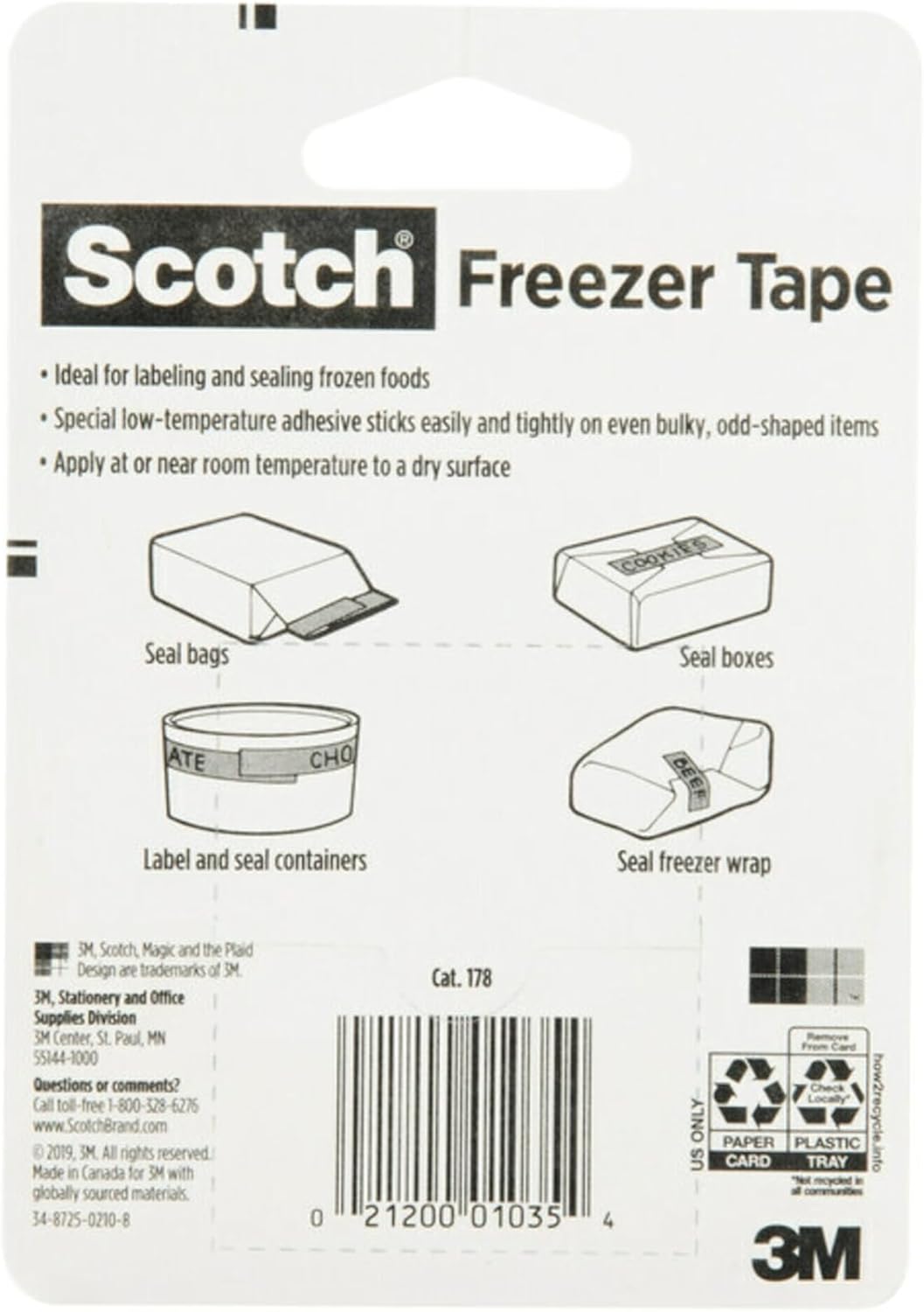Scotch Freezer Tape, 0.75 in x 1000 in, Writable Surface, Easy Tear, Temperature Resistant, Ideal for Labeling Freezer Bags and Containers
