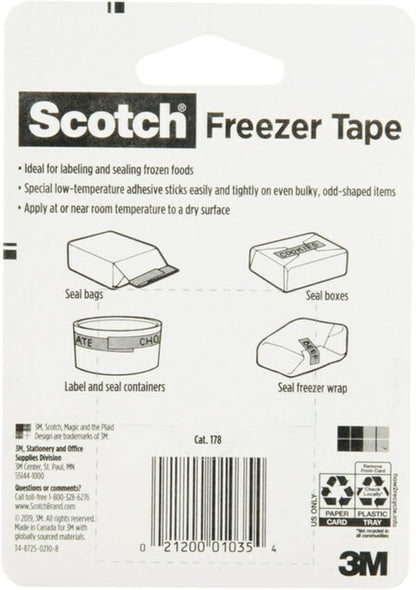 Scotch Freezer Tape, 0.75 in x 1000 in, Writable Surface, Easy Tear, Temperature Resistant, Ideal for Labeling Freezer Bags and Containers