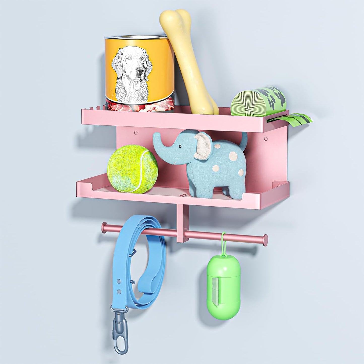 Dog Leash Holder for Wall, Leashes Hanger, Wall Mounted Dog Stuff Storage and Organizer, Metal Key Holder Pet Leash Hooks for Leashes, Training Treats, Chew Toys, Keys, Large (White)