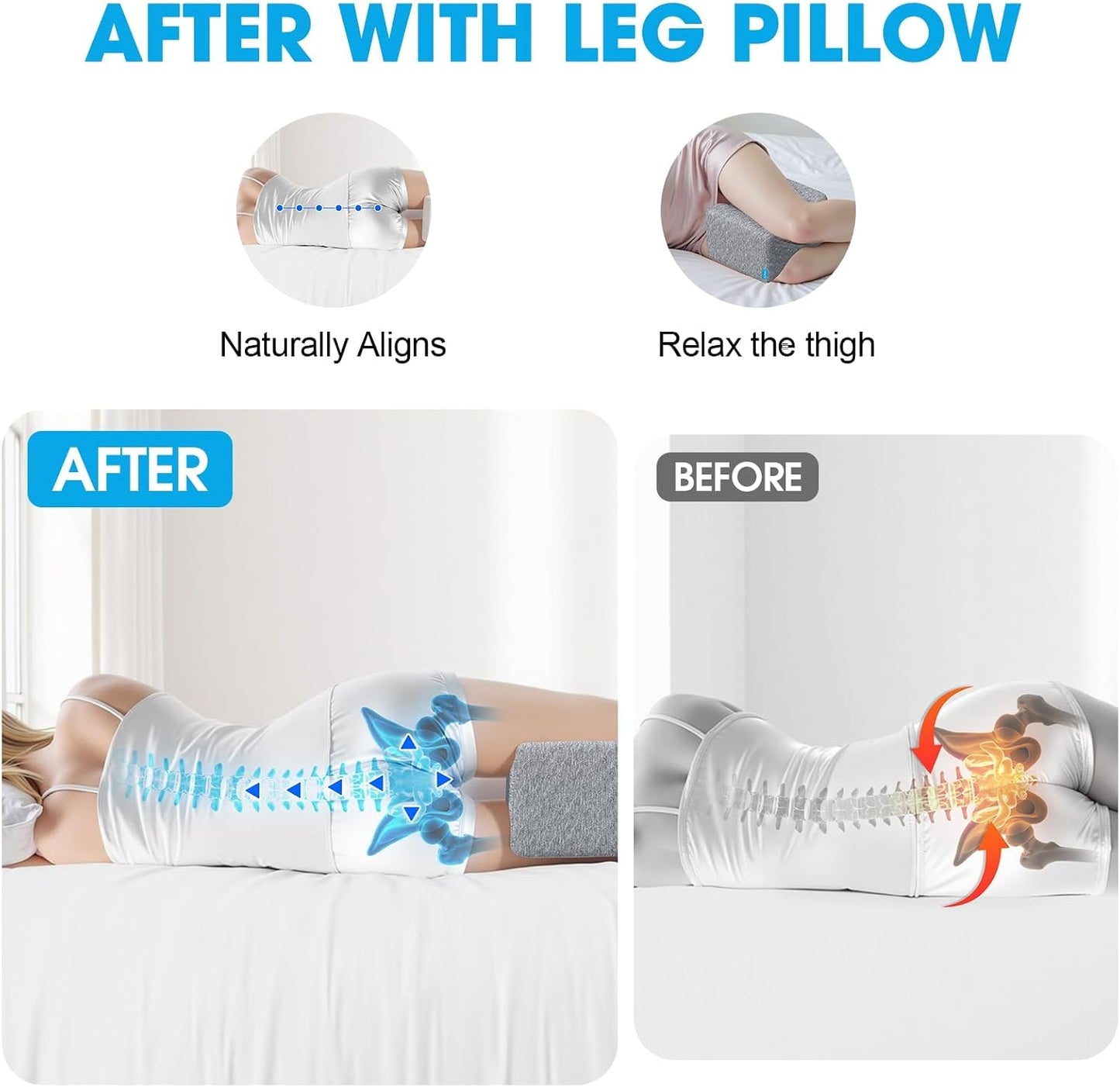Knee Pillow for Side Sleepers, Leg Pillow with Cooling Gel, Grey/Large | Memory Foam Elevation Pillow for Spine Aligning, Sciatica, Back, Hip, Knee, Ankle Pain