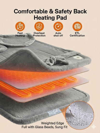 ALLJOY Heating Pad for Neck and Shoulders and Back Pain Relief | 24"x33" Weighted Heating Pad for Back with 10 Heat Levels & 4 Timers, Auto Shut-Off, Birthday Gifts for Men Women, Grey