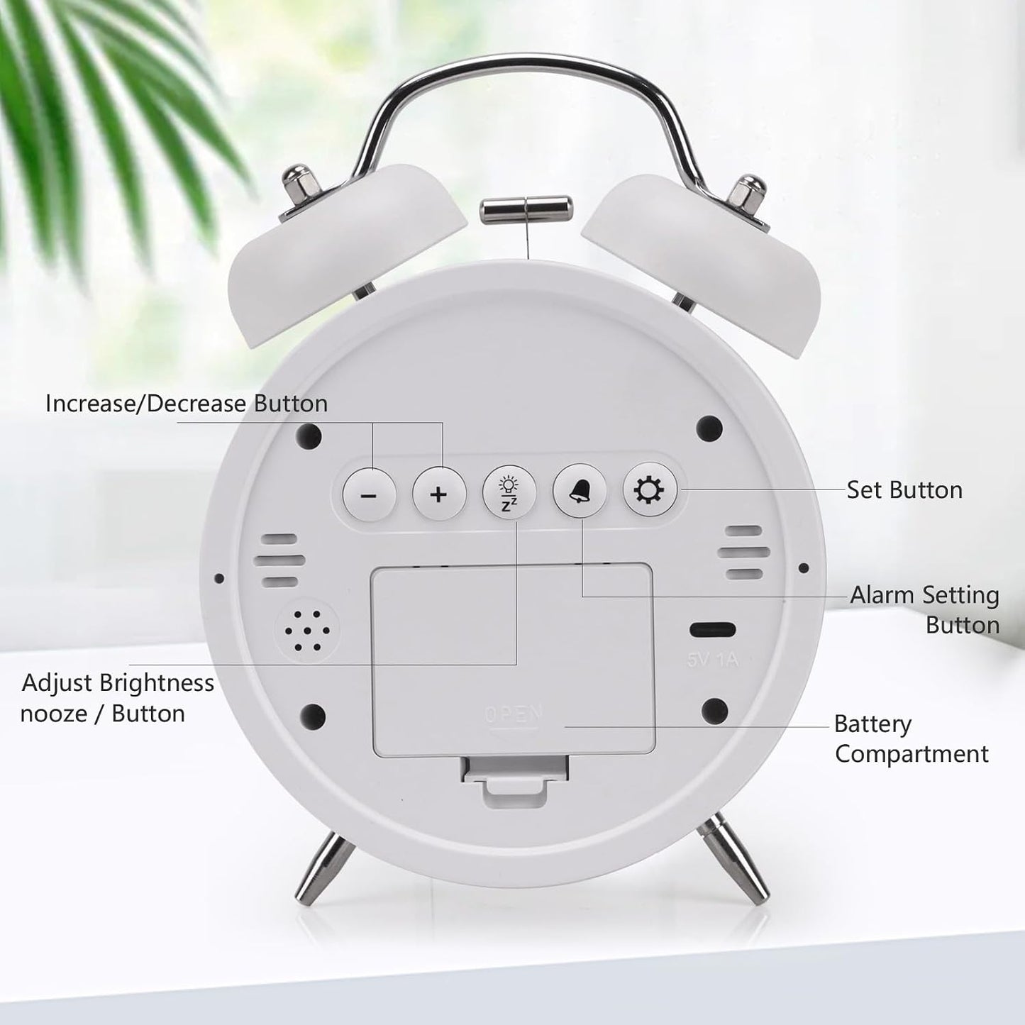 Digital Small Alarm Clock, 4.5 Inch Double Bell Electronic LED Alarm Clock, Plug in or Battery Operated Silent Metal Table Clock, Modern Loud Bedside Clock for Heavy Sleepers Adults Kids (Black)