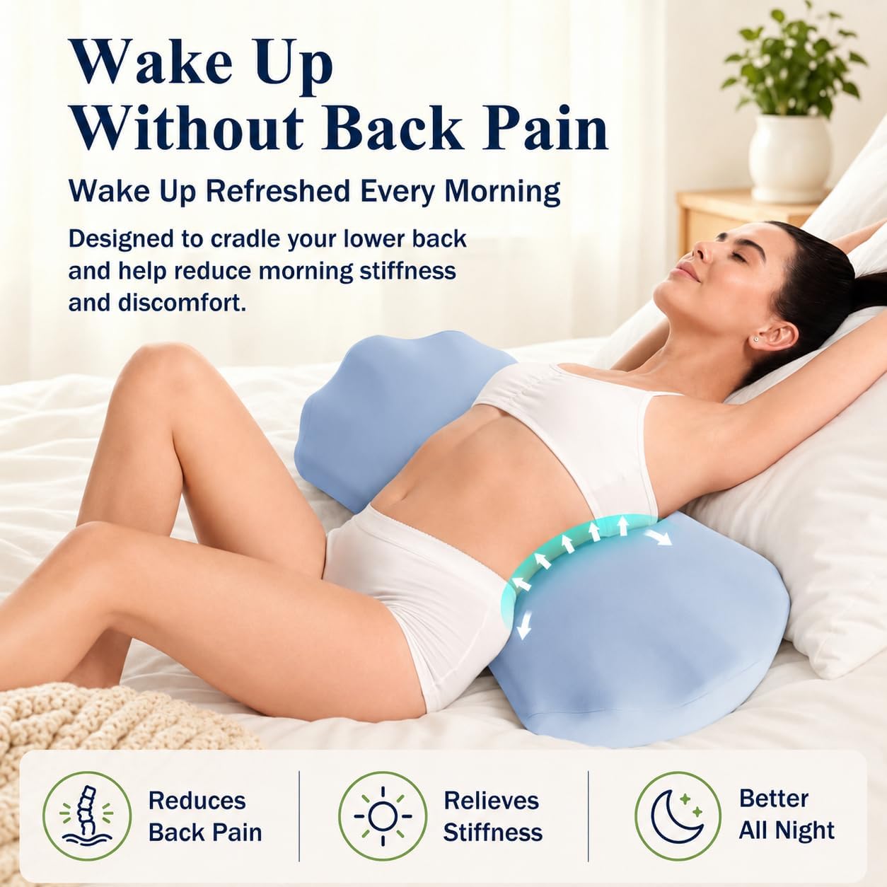 Fledano Lumbar Support Pillow for Bed – Memory Foam Lower Back Pain Relief Pillow for Sleeping, Ergonomic Lumbar Pillow for Side & Back Sleepers, Sciatica & Hip Pain Relief, Washable Cooling Cover