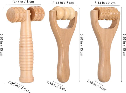 Wooden Massage Roller Tool Set Handheld Foot and Body Massager for Neck Shoulder and Muscle Portable 5.90X3.14X1.18In Wood Massager Wood Massage Tools Wooden, 3 PCS
