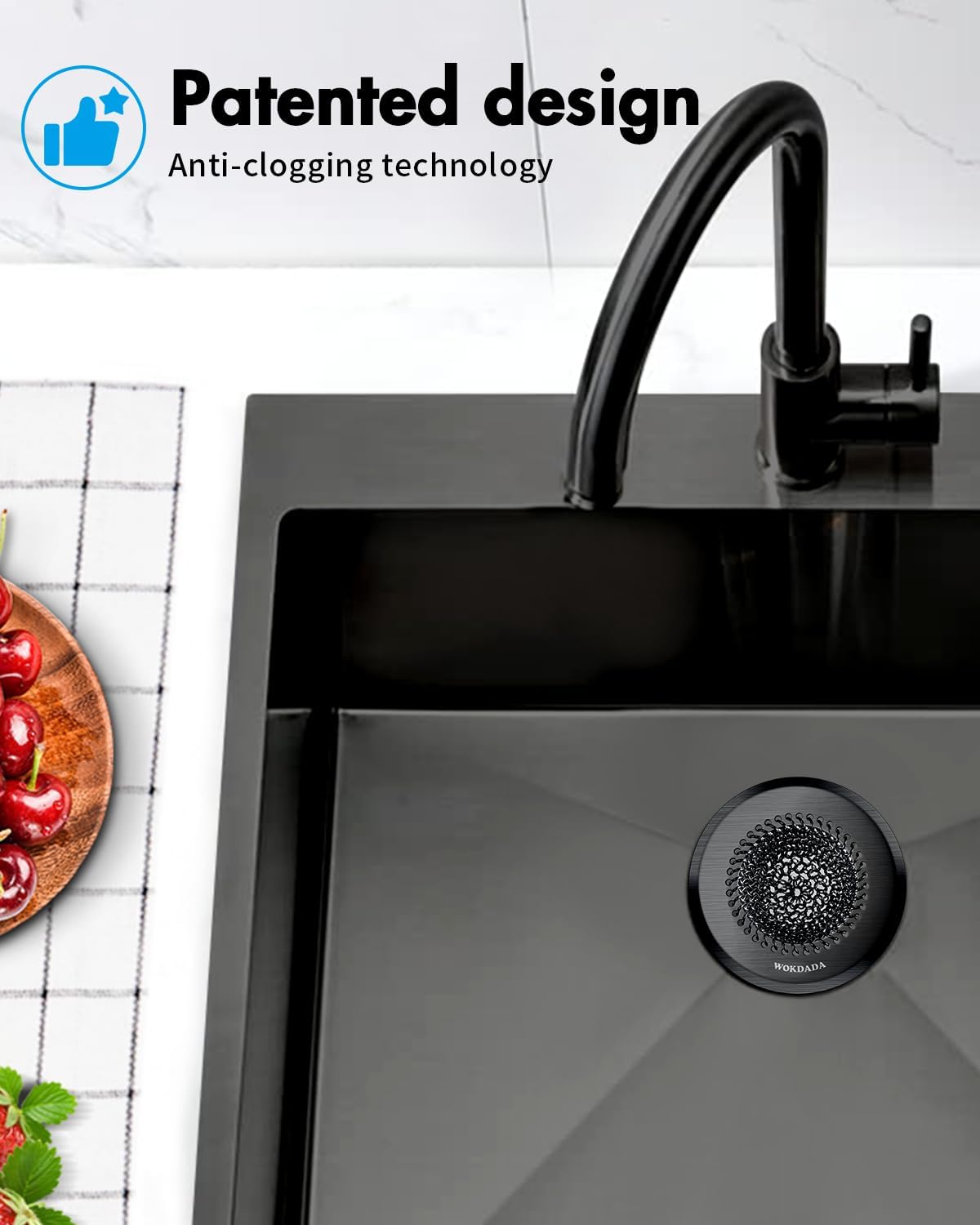 Kitchen Sink Drain Strainer,Patented Reversible Chain Mesh Basket Anti-Clog | Revolutionary Sink Strainer，Easy Clean，Fast Drainage，304 Stainless Steel Rust-Proof，4.4" Large Capacity Food Catcher，Handmade