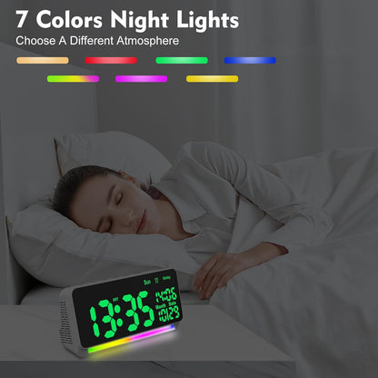 120db Super Loud Alarm Clock for Heavy Sleepers, Bluetooth Connection | 15 Wake Up Sounds, 7 Color Night Light, Dynamic RGB Color Changing, 0-100% Dimmer, Snooze, Digital Clock for Bedroom