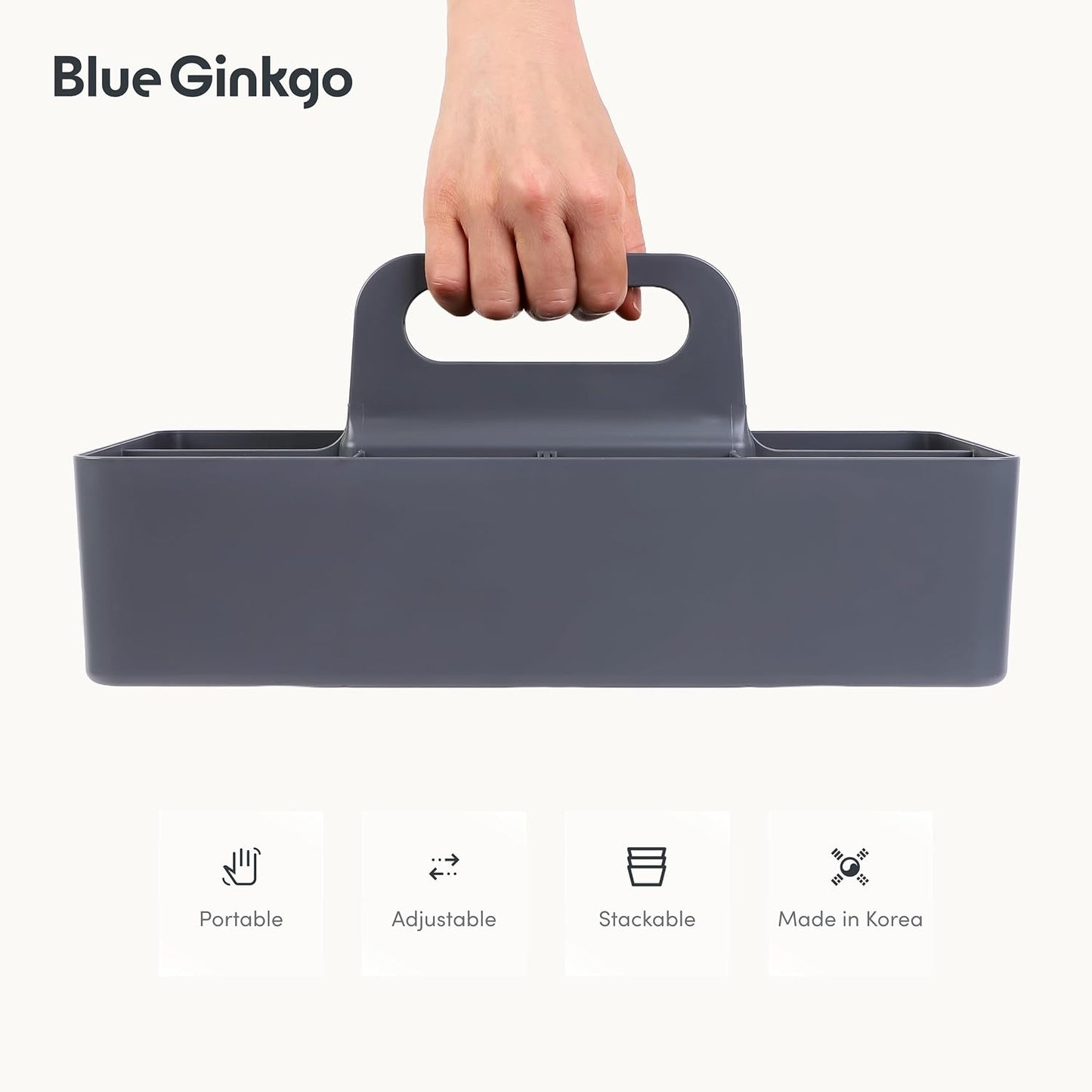 BLUE GINKGO Stackable Organizer Caddy, Rectangle, White, Made in Korea | Portable. Adjustable. Home, Office & School Storage.