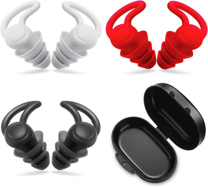 BBTO 3 Pairs Ear Plugs for Sleeping Noise Cancelling, Black, Grey and Red