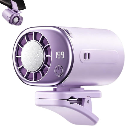 Car Clip on Air Conditioner Fan with Display,Portable Mini Cooling System for Auto Vehicle,Hands-Free Clip on Air Conditioner Fan,360° Rotation Portable Mini Fan with 199 Speeds Cars,Work,Out-Purple