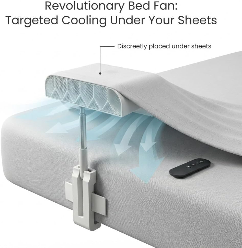 Bed Fan Under Sheets, Quiet Cooling Bed Fan with Remote Control (white,2pcs)