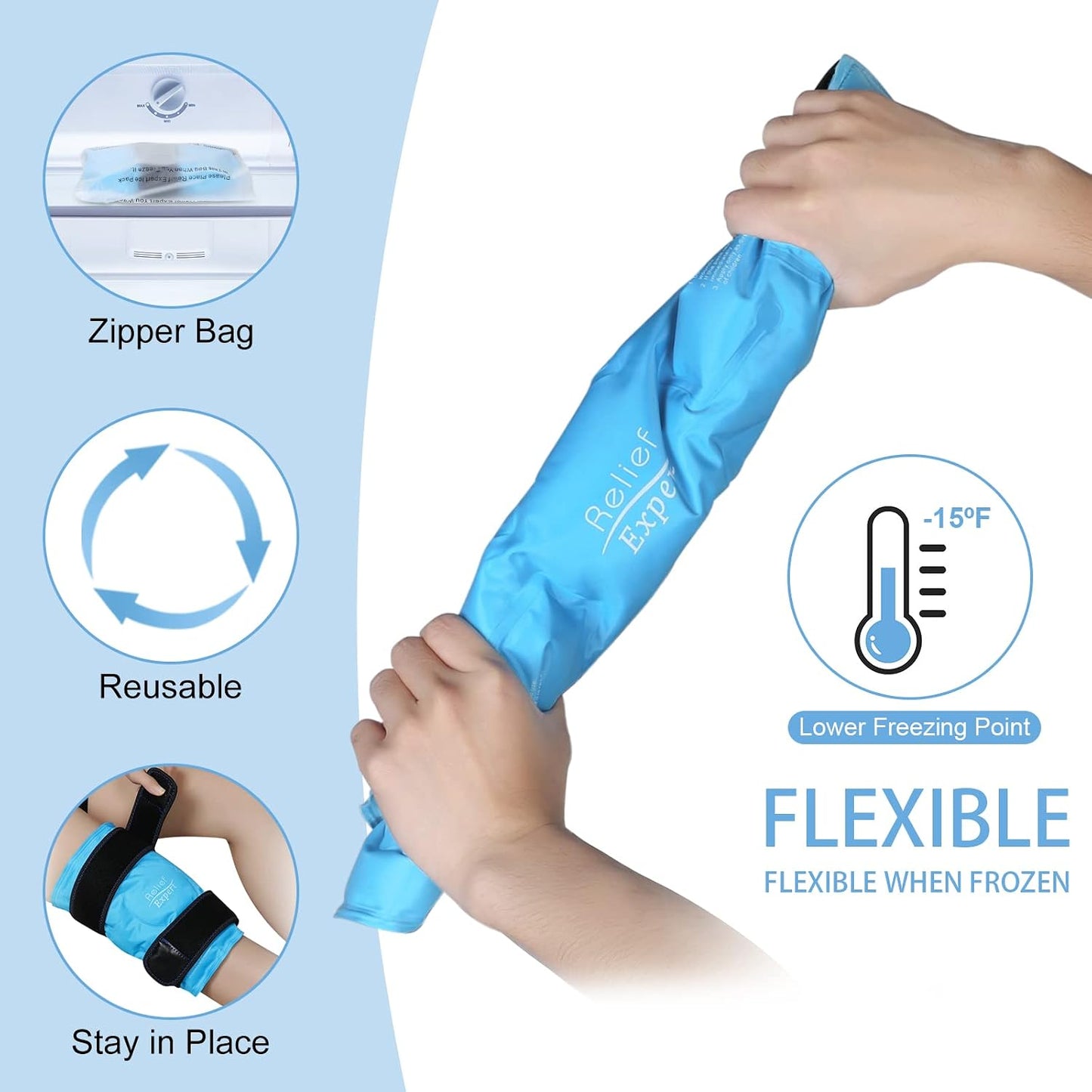 Relief Expert Knee Ice Pack Wrap Around Entire Knee, Large Ice Pack for Leg Soothing Discomfort, Reusable Ice Wraps with Cold Compress for Musclar Relaxation, Post-Workout Recovery,XL
