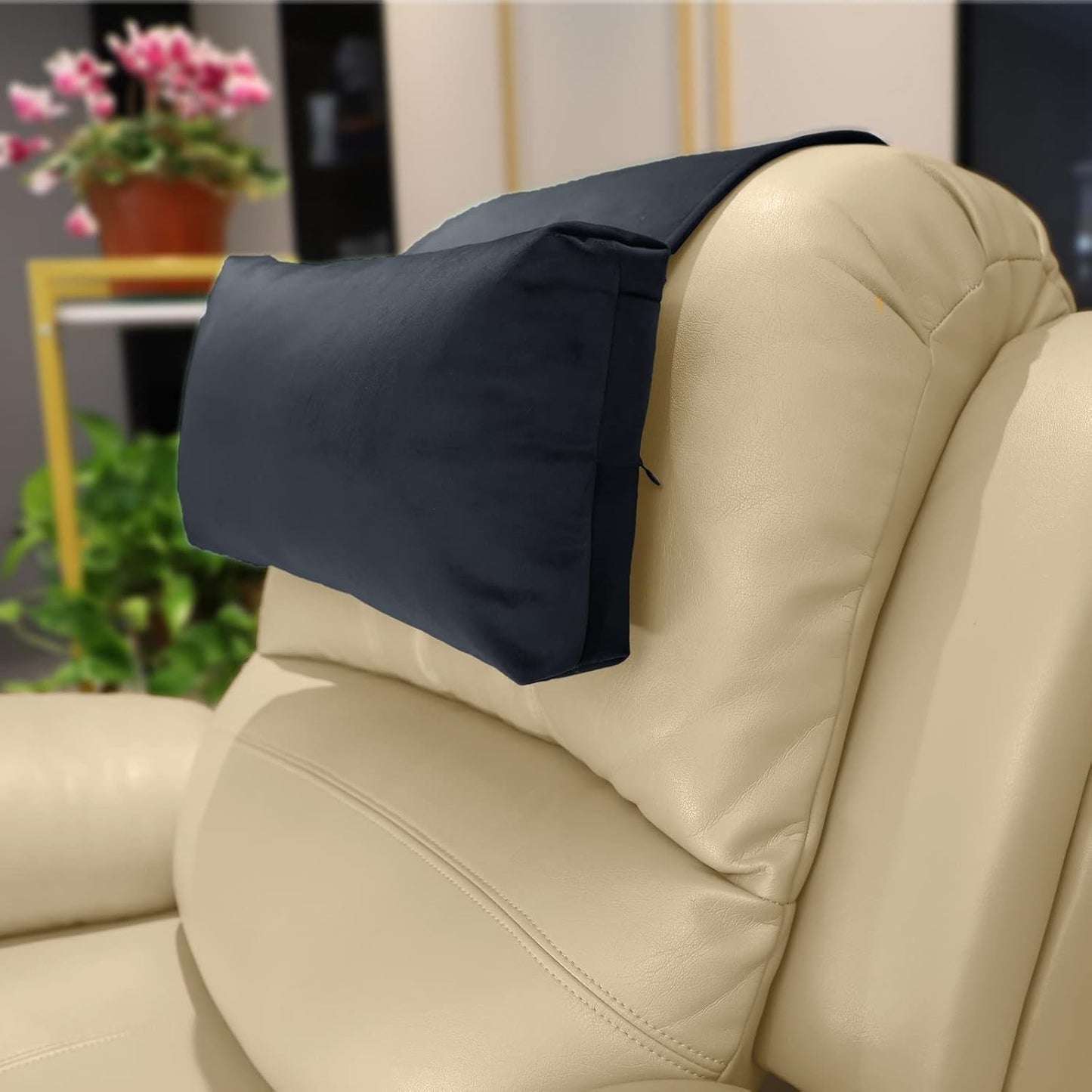 Adjustable Headrest Pillow for Recliners and Armchairs - Non-Slip Velvet Cushion for Neck Support and Pain Relief (Gray)