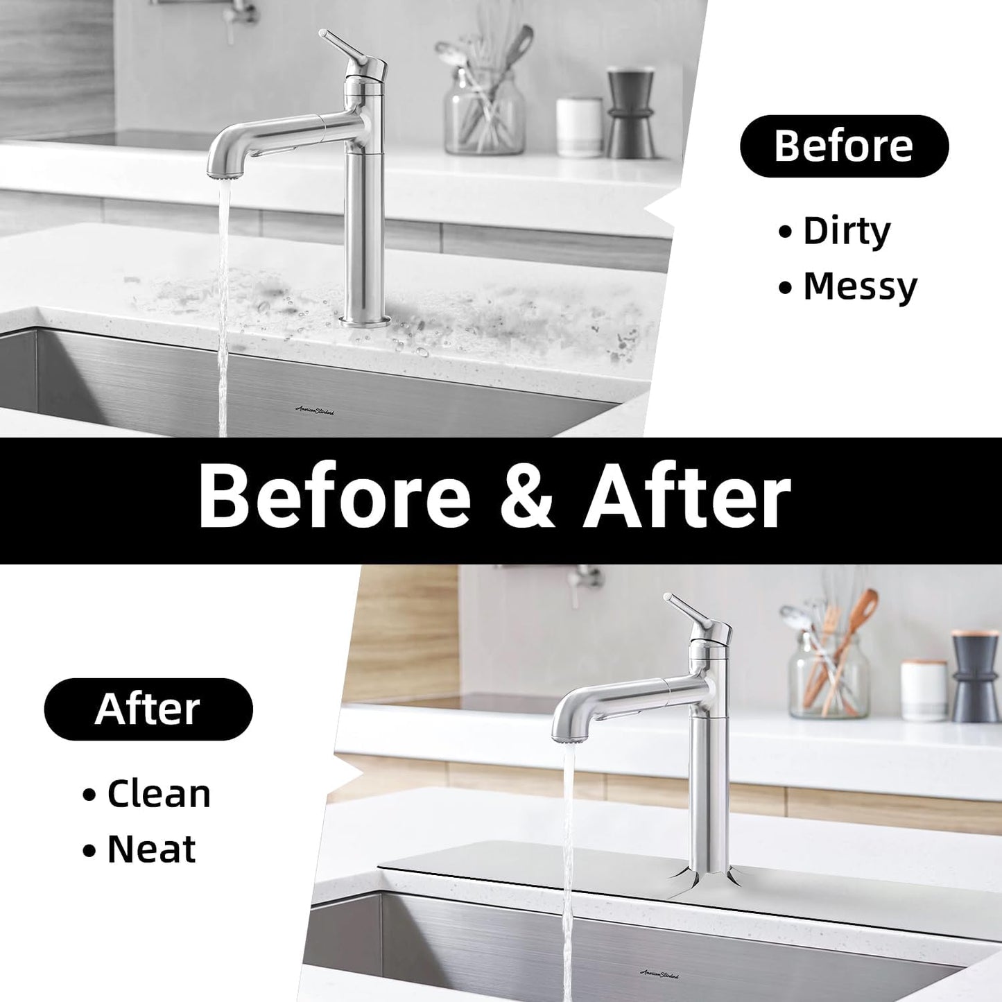 LOPNUR Cuttable Faucet Mat for Kitchen Sink, Extra Long 29 Inch, Black | Super Absorbent & Fast Dry Diatomite Sink Splash Guard, 0.8-2.4 Inch Adjustable Faucet Hole, Cut to Fit Bathroom & RV Sinks