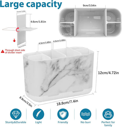 Boperzi Toothbrush and Toothpaste Holder Drainage for Bathroom Countertop with Adjustable Dividers, Large Toothpaste Caddy Organizer Storage Rustic Decor Set Anti-Slip for Shower,Family,Kids Gray