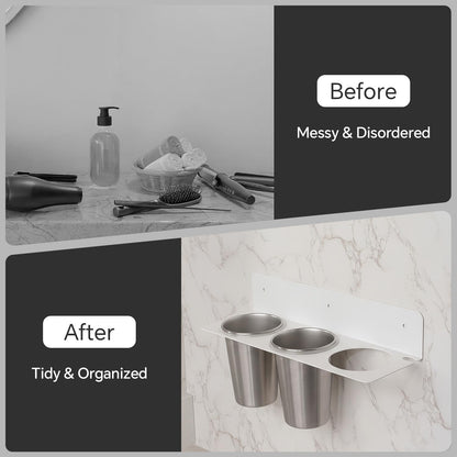 Hair Tool Organizer Wall Mount, Stainless Steel Hair Tool Holder with 2 Heat-Resistant Cups, Curling Iron Holder for Vanity, Hot Tools Organizer with PVC Ring,Hair Dryer Holder for Bathroom, BANJEKT