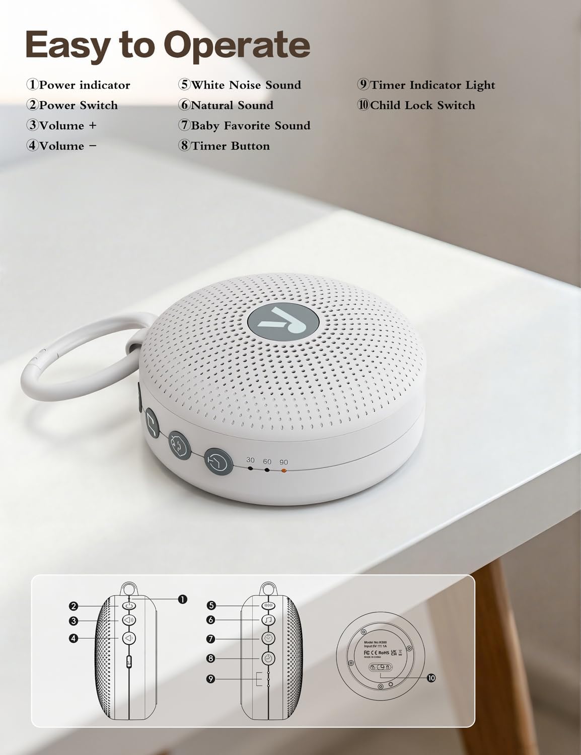 Portable Sound Noise Machine for Baby Kids Adult with 21 Natural Soothing Sounds, Powerful Battery, 32 Levels of Volume, Noise Canceling for Office & Sleeping, Sound Timer Therapy for Home, Travel