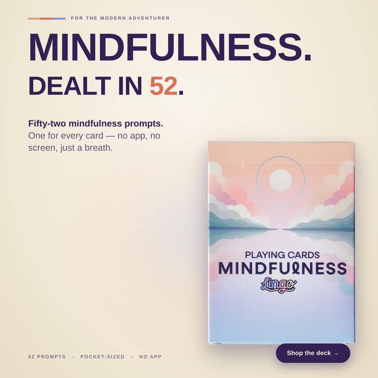 Lingo Mindfulness Playing Cards | Daily Mindfulness Prompts & Meditation Card Deck for Adults | Self-Care Gift for Stress Relief, Calm & Mental Wellness | Mindful Living Conversation Starter