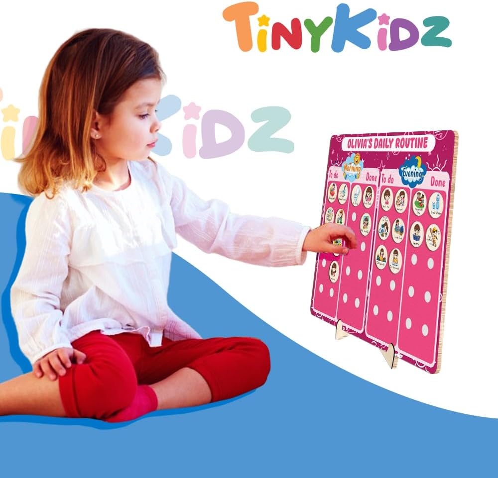 Daily Routine Chart for Kids, Visual Schedule, Routine Chart for Toddlers 3-5, Morning Bedtime Routine Chart for Toddlers, Wooden Chore Chart for Kids