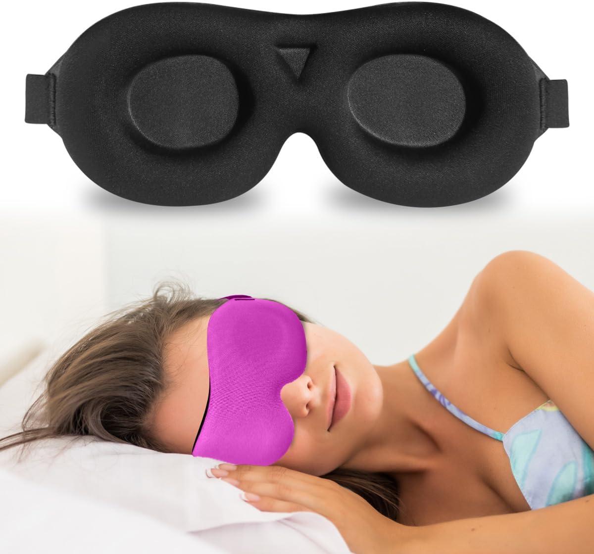 DTS Eye Sleep Mask for Side Sleepers Men Women Zero Eye Pressure 3D Cups Complete Light Blocking Night Blindfold with Adjustable Strap Shade Cover Sleeping Mask for Travel Nap Work Home (Black)