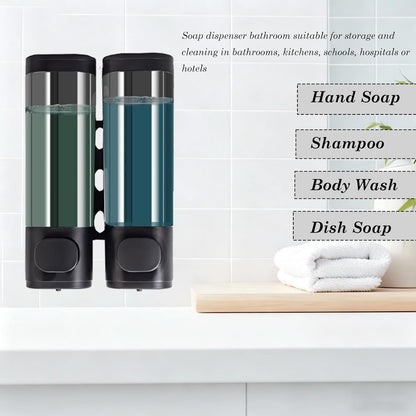 10oz/300ml Single Manual Wall Mounted Soap Dispenser, Black | Bathroom Shampoo and Conditioner Dispenser, Clear Plastic Refillable Liquid Lotion Pump Dispenser and Organizer