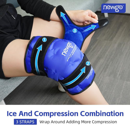 NEWGO Knee Ice Pack Wrap, 360° Full Wrap, Blue | Y-shaped Strap Stays Put, Reusable for Knee Replacement, ACL, Arthritis, Swelling, and Sports Injuries, 21.7" x 9.8"