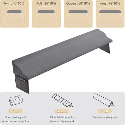 Bed Wedge Pillow for Headboard Gap Filler Queen(60"x6"x10"),Grey | Mattress Wedge Gap Filler for Headboards,Triangle Pillow Wedge for Bed,Soft Washable Cover,Neck Back Support&Sleeping Pillow