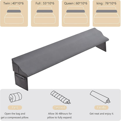 Bed Wedge Pillow for Headboard Gap Filler Queen(60"x6"x10"),Grey