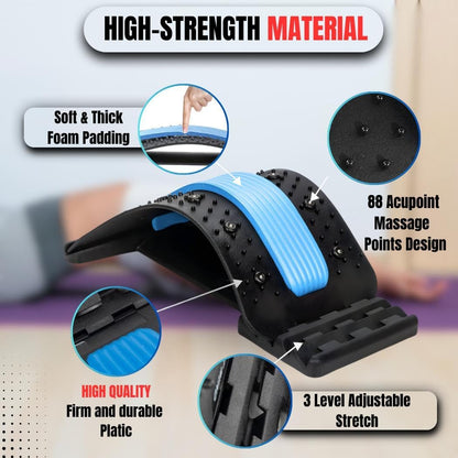 Adjustable Back Stretcher with 3 Levels Lumbar Traction Device with Acupressure Points for Lower Back Pain Relief, Spine Alignment, Flexibility & Daily Support