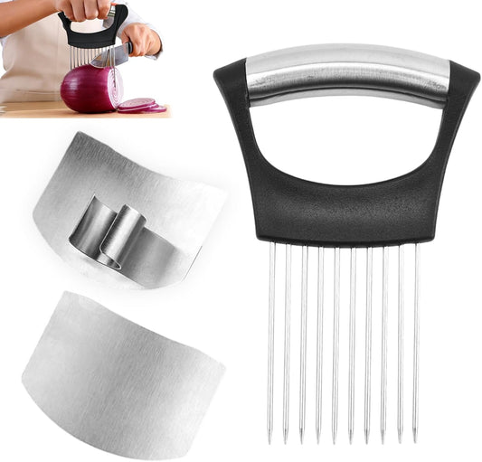 2 Packs Finger Protector For Cutting Food,1pcs Onion Holder,304 Stainless Steel Finger Guards For Cutting Food,Finger Guard For Slicing,Avoid Hurting When Slicing,Dicing,Chopping And Fruits