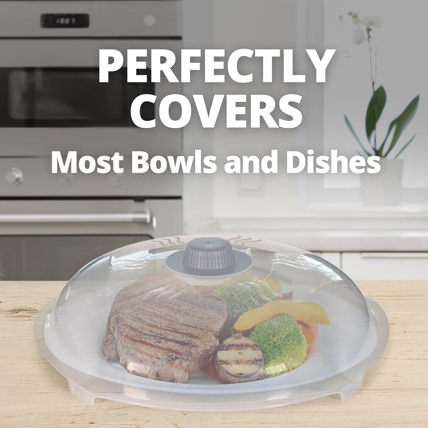 HOVER COVER Magnetic Microwave Splatter Cover for Food, 12-Inch - Black | Highest Power Magnetic Grip, BPA-Free Food Lid, Upgraded Handle, Vented Plate Guard, Dishwasher Safe, Space-Saving Storage