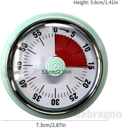 Visual Timer, 60-Minute Magnetic Mechanical Kitchen Timer Green | Stainless Steel Manual Countdown Timer with Loud Alarm for Cooking, Fitness, Office