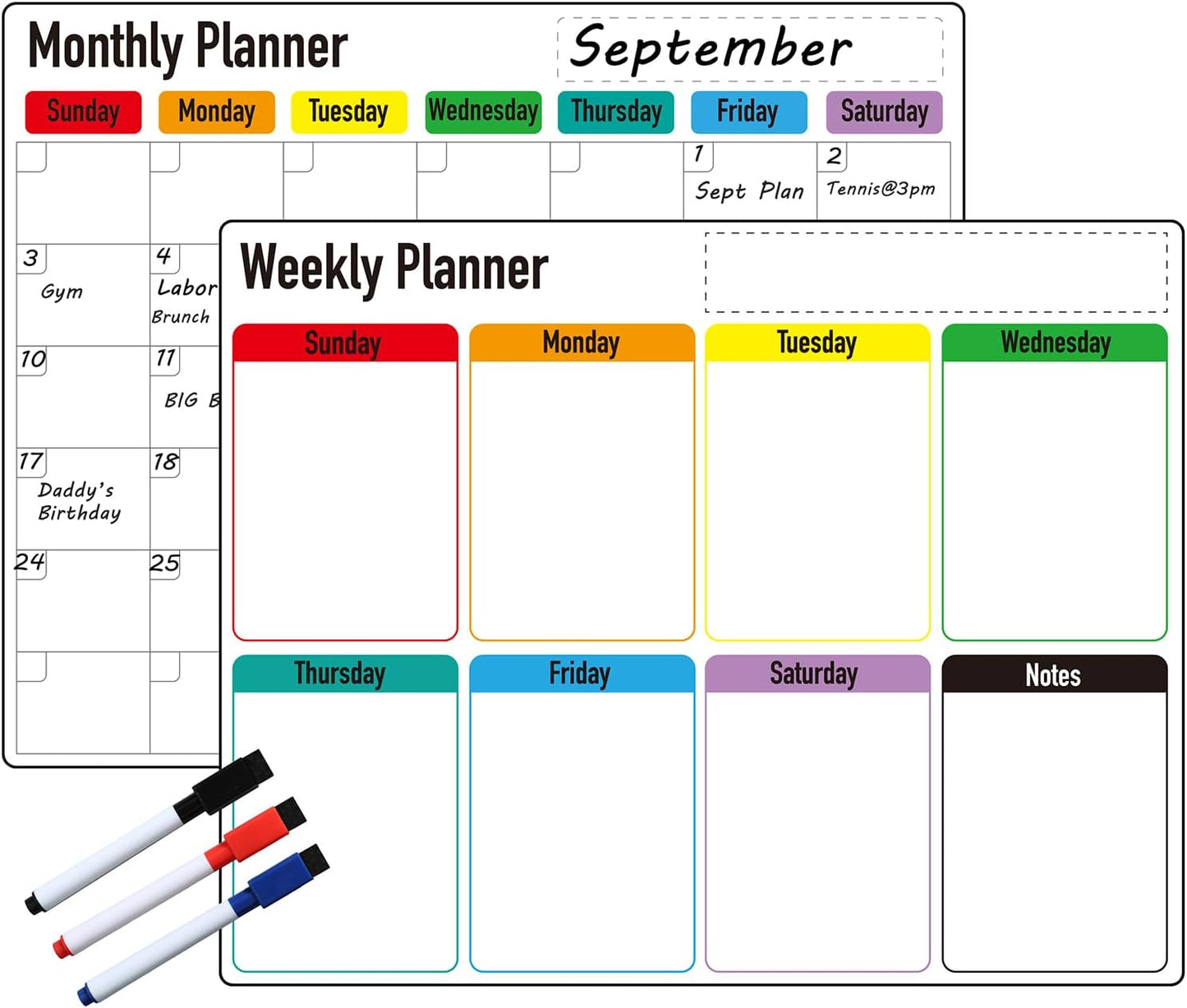 Magnetic Dry Erase Calendar for Fridge: Pack of 2-14.6” x 11.6” Magnetic Monthly and Weekly Planner for whiteboard, Family Organizer and Schedule Board for Home and Office