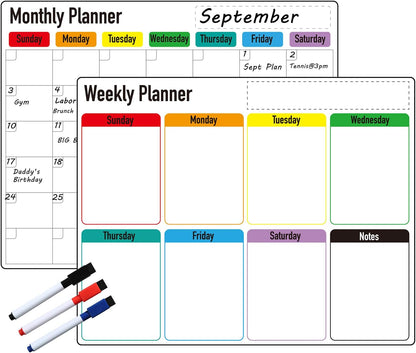 Magnetic Dry Erase Calendar for Fridge: Pack of 2-14.6” x 11.6” Magnetic Monthly and Weekly Planner for whiteboard, Family Organizer and Schedule Board for Home and Office