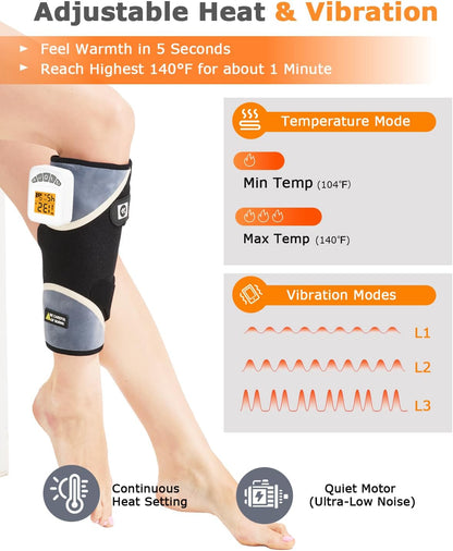 Cordless Leg Massager for Circulation and Pain Relief - 5000mAh Portable Heating Pad for Leg and Calf with 3-Level Vibration Massage, 104-140℉ Adjustable Temperature & 30/45/60 Min Timer