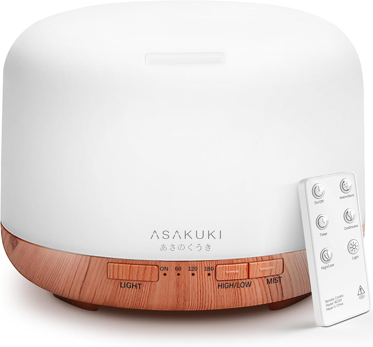 ASAKUKI Essential Oil Diffuser for Home, 500ML Aromatherapy Diffuser Humidifier with Remote Control, 7 Color LED Lights, Quiet Cool Mist Diffuser for Bedroom, Living Room, Office (White)