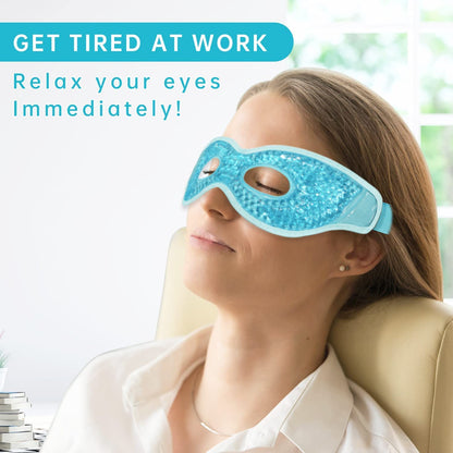 Gel Eye Mask, 2PCS Reusable Cooling Eye Mask with Eye Holes, Soft Plush Backing Cold Compress Eye Mask Adjustable Hot Cold Therapy Gel Bead Eye Mask for Puffy Eyes Dark Circles Migraines Stress Relief
