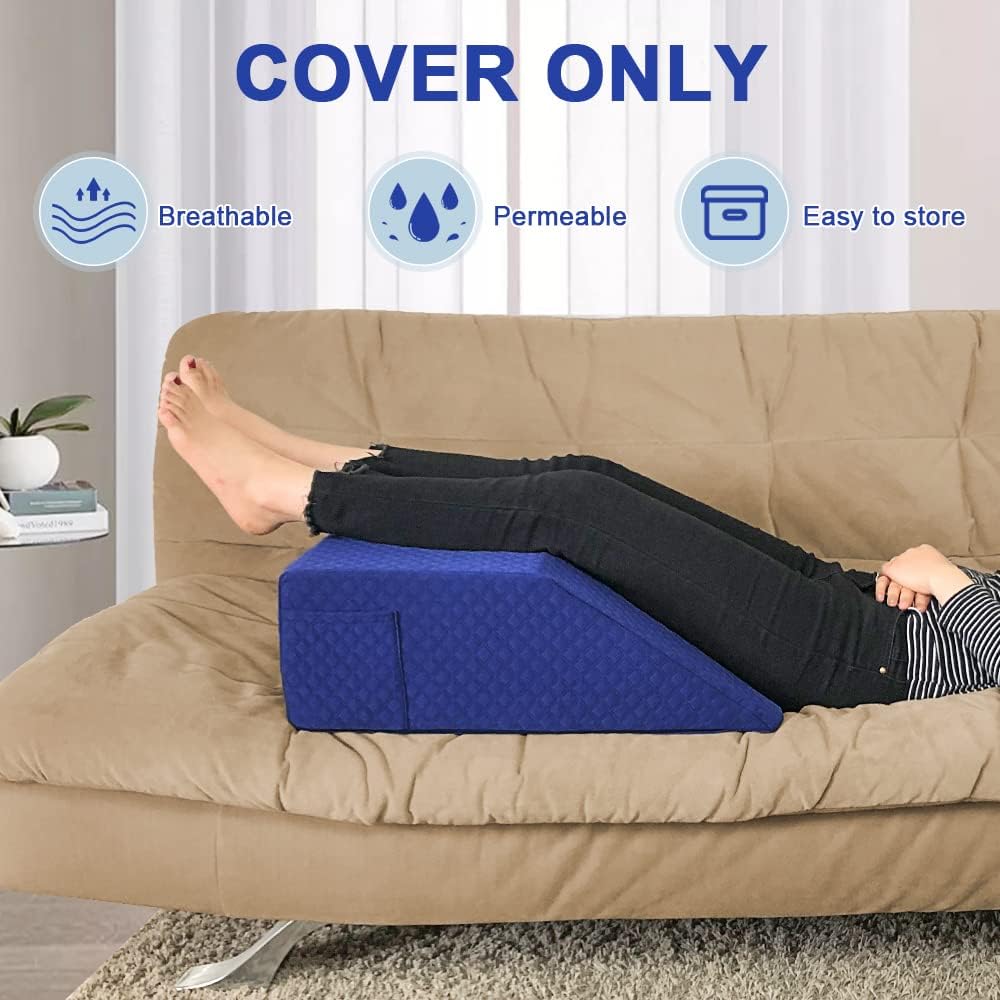 Leg Elevation Pillow Case Contour Leg Wedge Cover Case Only Knee Pillowcase Replacement Feet Lift Rest Surgery Recovery Bed Pillows Covers with Pocket ，Washable Protector （24 X 21 X 8）