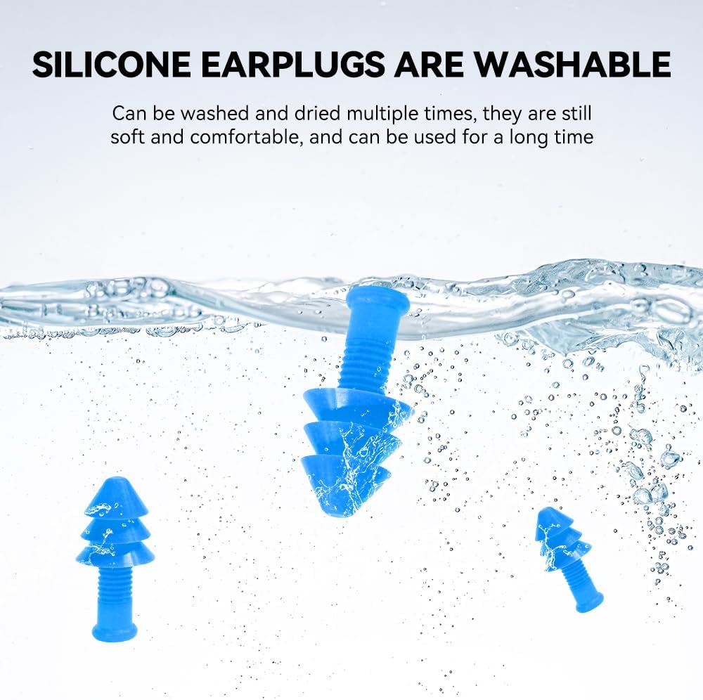 10 Pairs of Reusable Silicone Noise Cancelling earplugs and Waterproof Swimming earplugs, Suitable for Work, Study, and Noisy Places