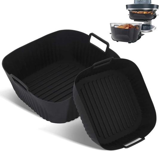 Silicone Air Fryer Liners for Ninja Crispi Pro AS101CY, 6QT & 2.5QT Reusable 6-in-1 Glass Air Fryer Container Inserts, Rectangular Non-Stick Basket Mat Accessories, Dishwasher Safe, 2‑Pack (1L+1S)