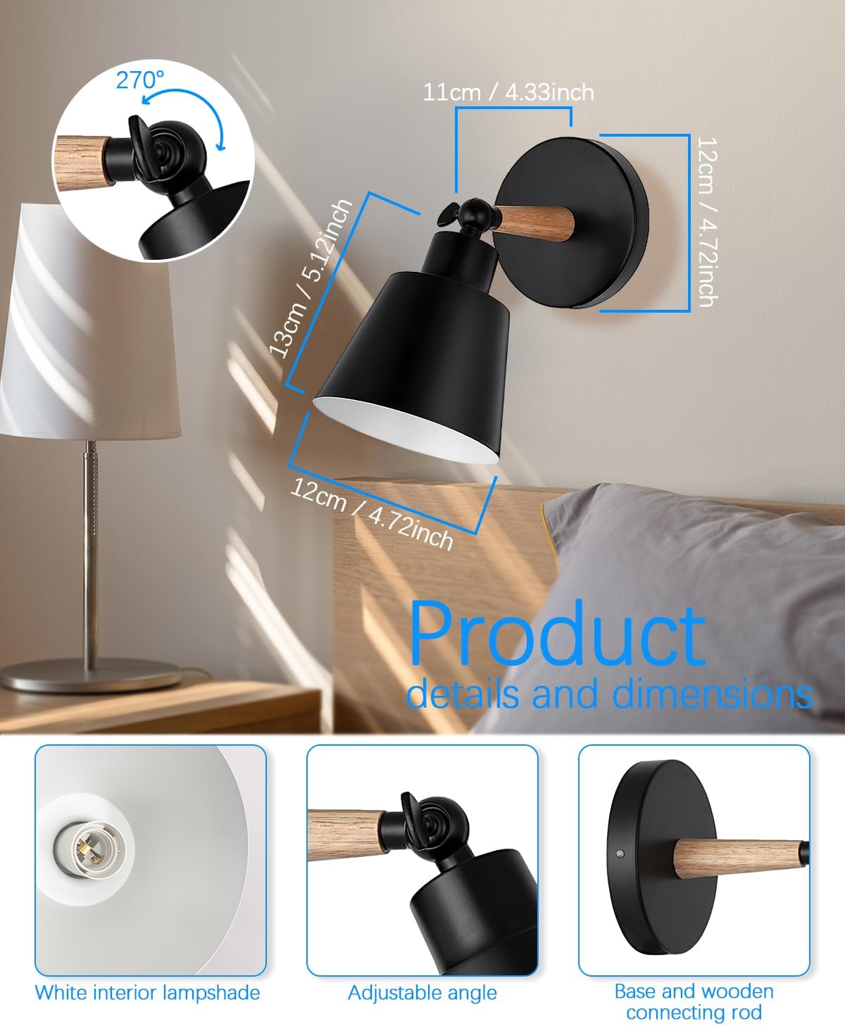 Black Battery Operated Wall Sconce Set of Two, Easy to Install Wireless Lights for Wall, Remote Control Dimmable LED Lights, Auto Timer Wall Lamp Fixtures for Bedroom, Gallery, Living Room, RV