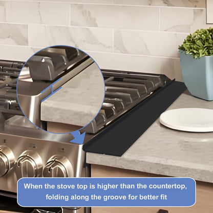 Silicone Stove Counter Gap Cover 30 Inch Side Range Gap Filler 2 Pack Black | Extra long kitchen stove gap covers, 0.2-1 inch gap, heavy 10 oz, cut to size, oven crack guards between stove and counter