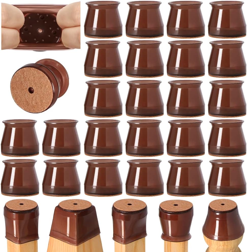 VIUME 24 Pcs Chair Leg Floor Protectors for Hardwood Floors Round | Silicone Covers Felt Pads Furniture Leg Caps Anti-Scratch Reduce Noise Fit (1-5/16" to 2")