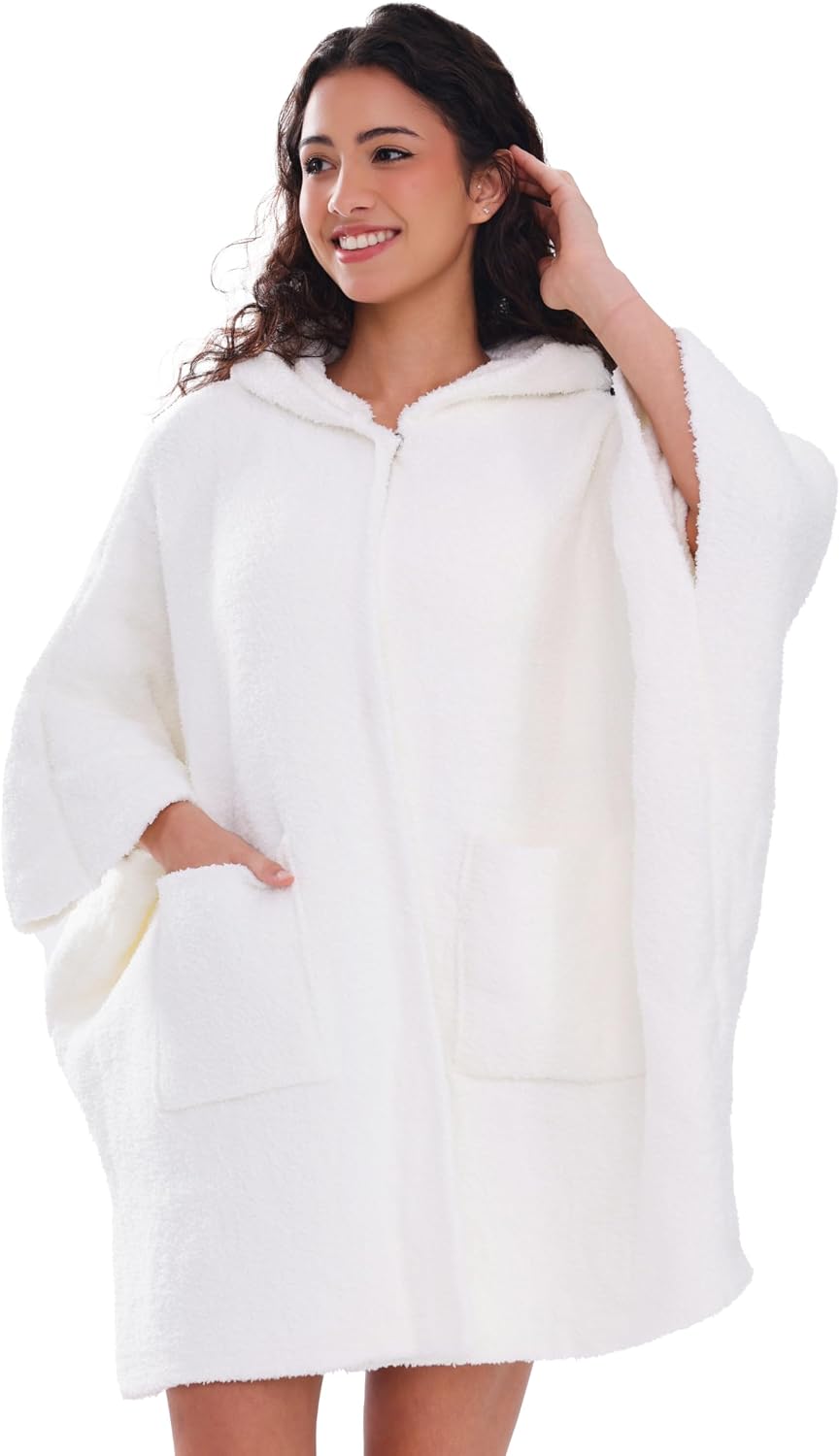 WDCOZY Wearable Blanket Hoodie Poncho Throw Comfy Soft Warm Cape Shawl Cozy Cloak Wrap Hooded with Sleeves For Women Adults