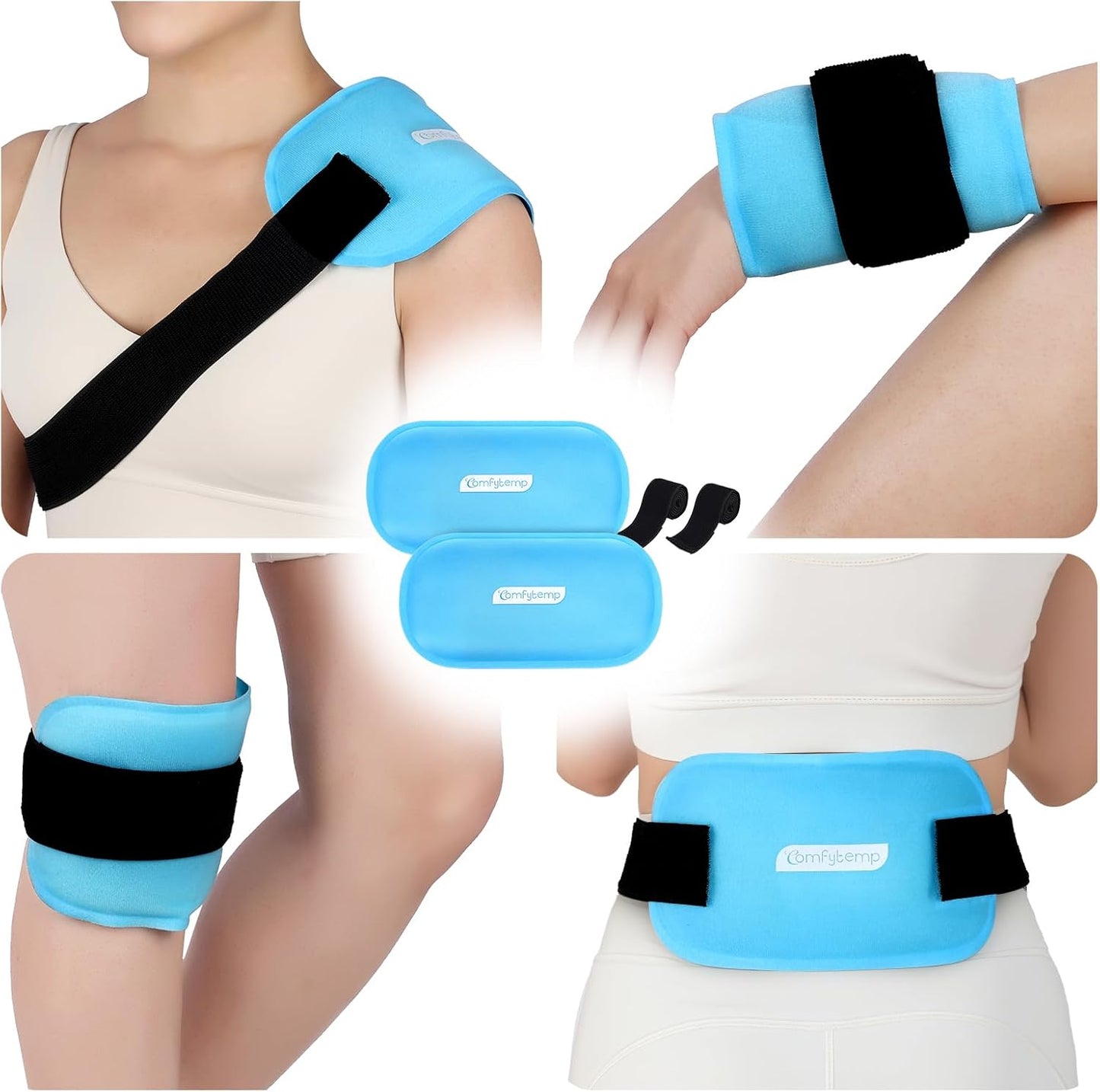 Comfytemp Gel Ice Packs for Injuries Reusable, FSA Eligible HSA, Hot Cold Compress Soft Ice Packs, Pain Relief for Ankles, Knees, Wrist, Shoulders, Back and More, Recovery Items for Men Women, 2Packs