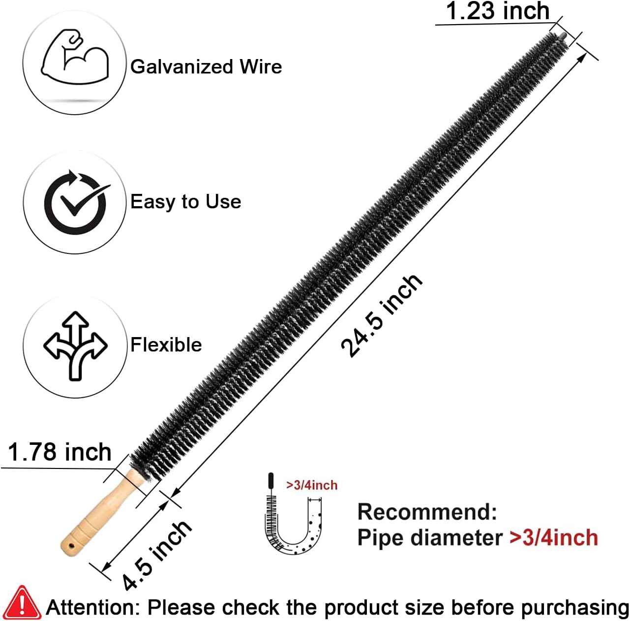 Dryer Vent Cleaner Brush, Flexible Vacuum Dryer Lint Refrigerator Coil Cleaning Brush Lint Trap Cleaning Removal Tool for Trap and Duct, Wood Handle