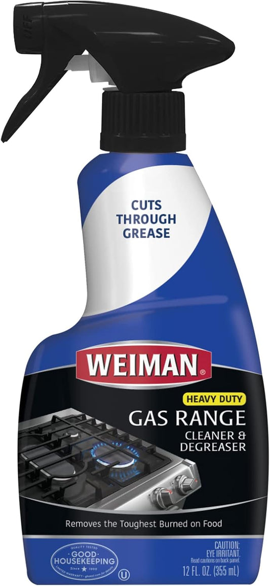 Weiman Heavy Duty Gas Range & Stove Top Cleaner and Degreaser - 2 Pack, 24 Ounces with MicroFiber Cleaning Towel