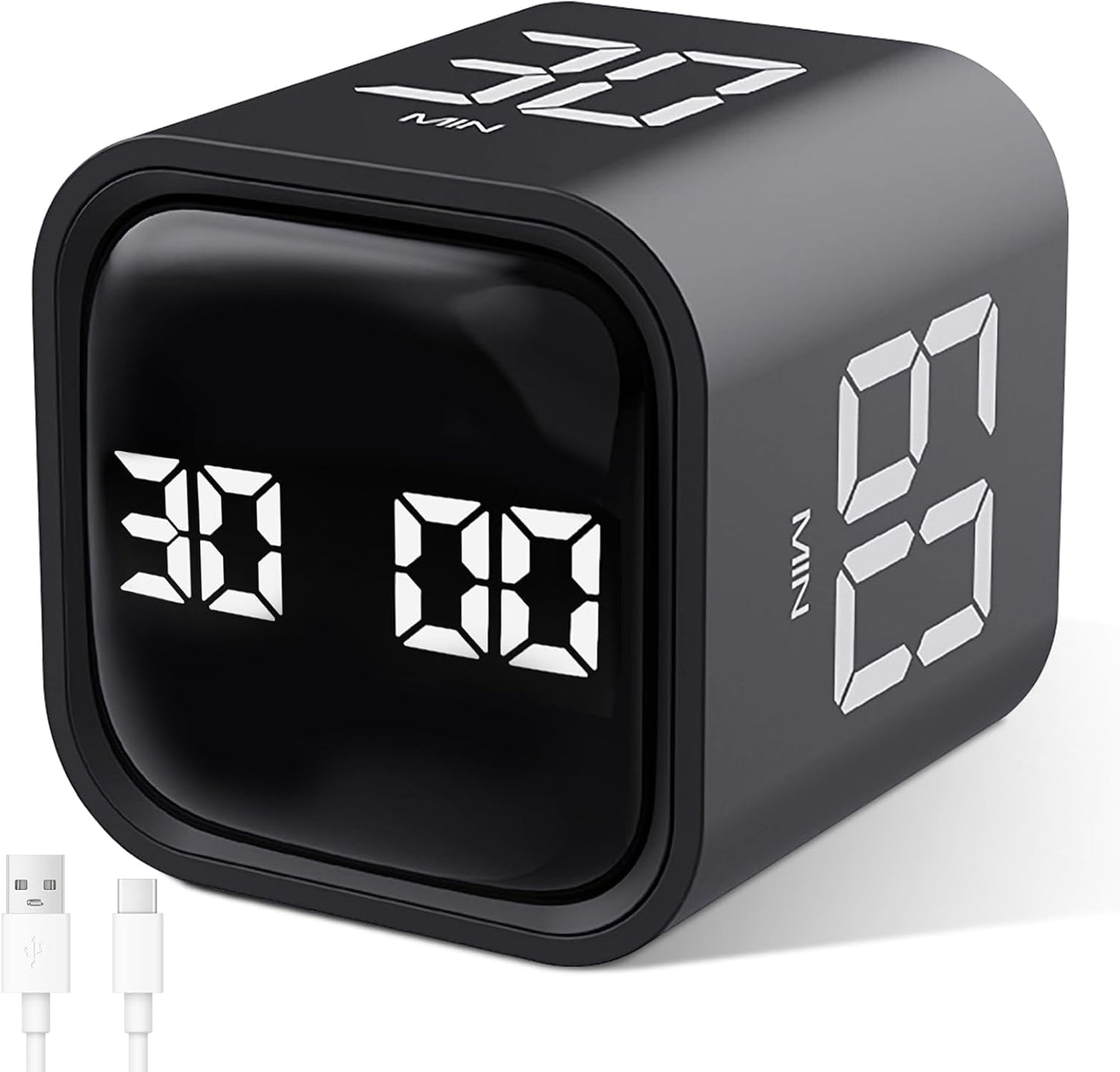 GuDoQi Multi-Function Cube Timer, 5/10/30/60 Min & Custom Count Down, Included Pause & Resume Feature, Silent, Vibrate & Adjustable Sound Alarm for Productivity in Tasks, Study & Kitchen, Purple