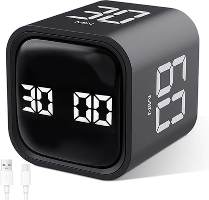 GuDoQi Multi-Function Cube Timer, 5/10/30/60 Min & Custom Count Down, Included Pause & Resume Feature, Silent, Vibrate & Adjustable Sound Alarm for Productivity in Tasks, Study & Kitchen, Purple
