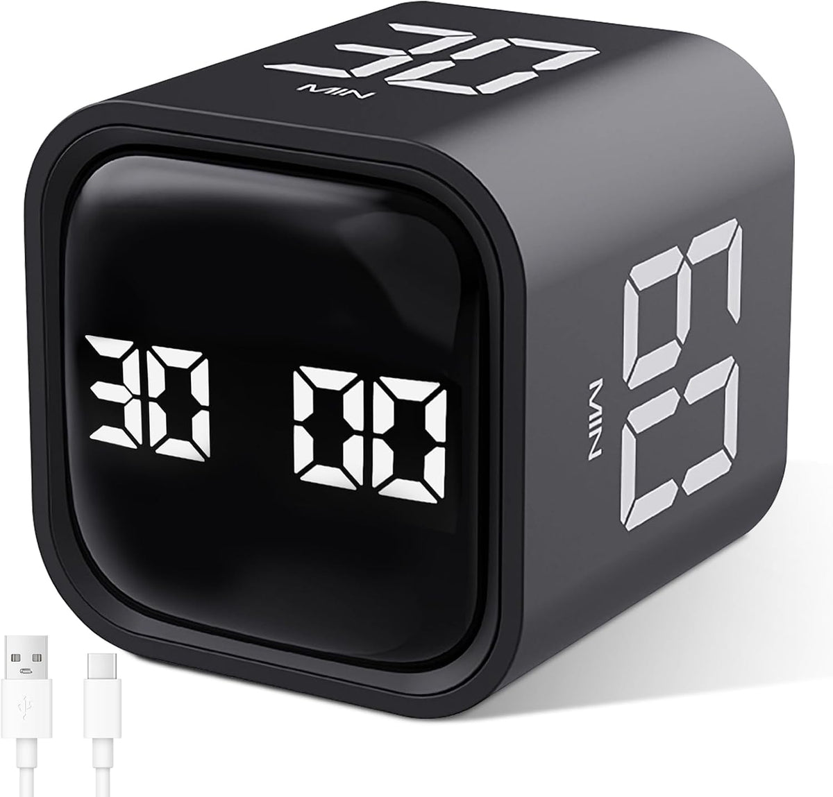 GuDoQi Multi-Function Cube Timer, 5/10/30/60 Min & Custom Count Down, Included Pause & Resume Feature, Silent, Vibrate & Adjustable Sound Alarm for Productivity in Tasks, Study & Kitchen, Purple